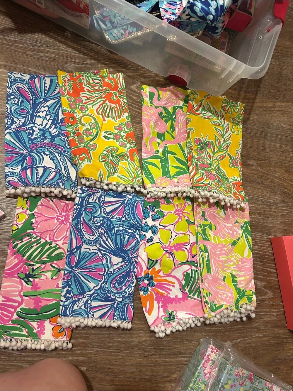 Lilly Pulitzer target  Bright Multi-Color Floral Pom-Trim dish towels  set of 8